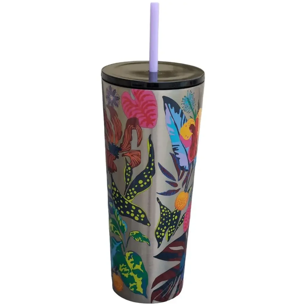 NWT Starbucks Multicolored 3D Floral Summer Stainless Steel Tumbler 24 oz. Venti